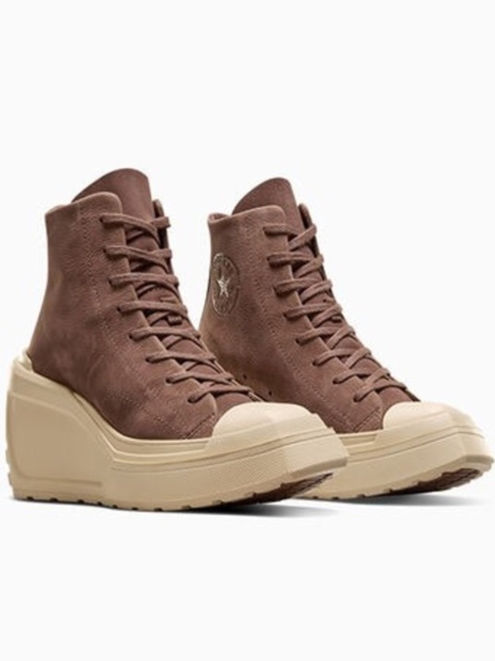 CONVERSE Chuck 70 Wedge Square Platform Hi Coffee Leather Shoe 9.5 Grunge Preppy